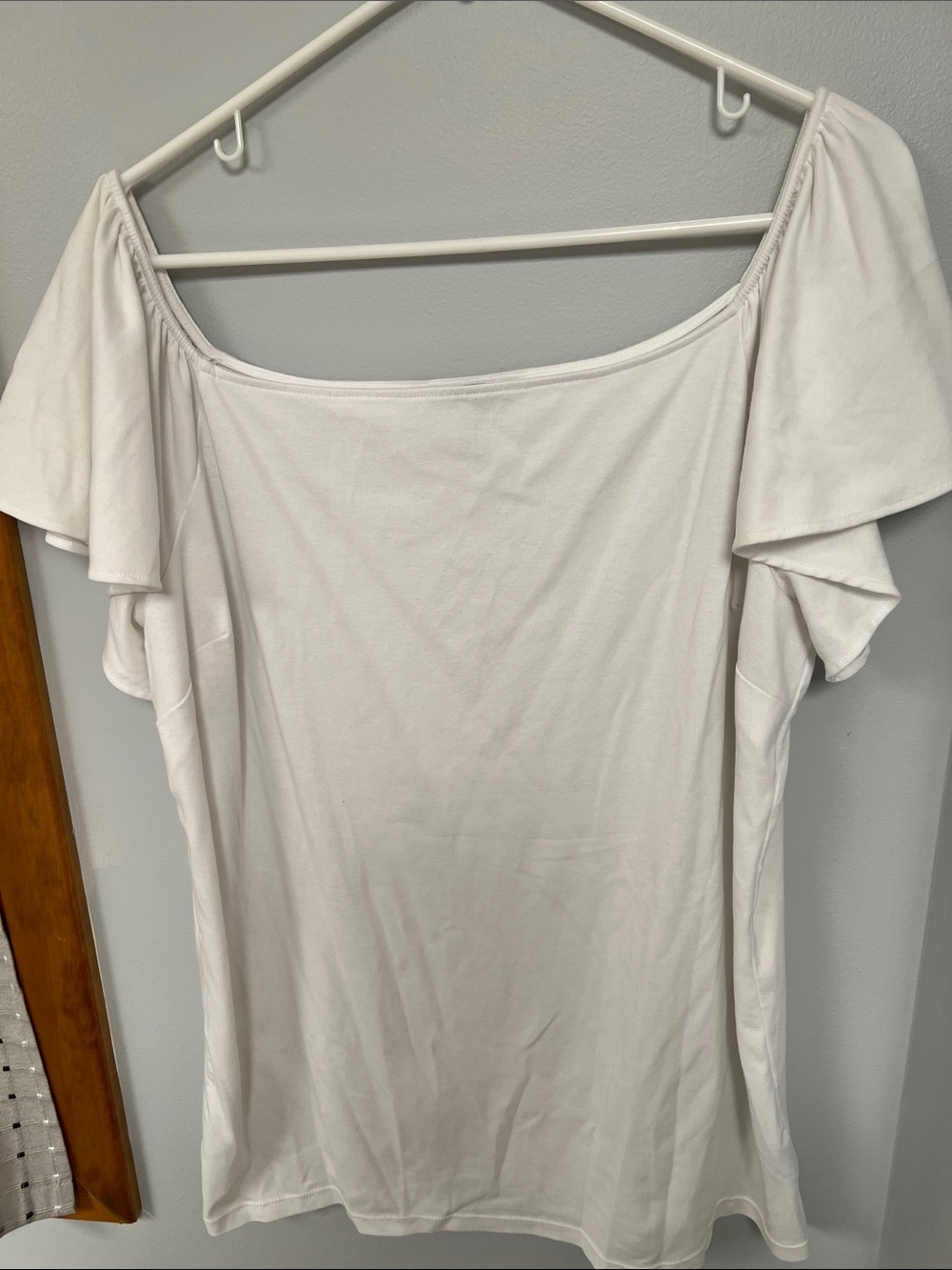 Ralph Lauren White Off-Shoulder Flutter Sleeve Top